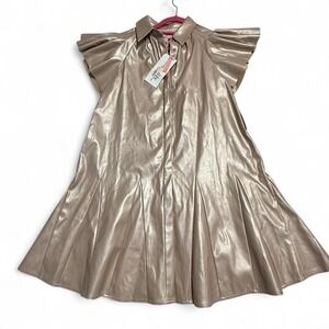 ✨ Sincerely Ours Faux Leather "Ally Dress" –‎ Champagne Metallic (S)
